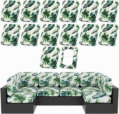 Cushion Covers, 14-Piece Stretch Set in Monstera Deliciosa Print
