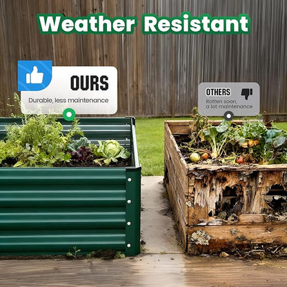 Quictent Galvanized Raised Garden Bed 8x4x1 Ft Metal Planter Box for Vegetables Bottomless for Backyard, 2 Tomato Cages Included, Green 2PCS
