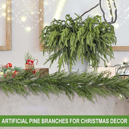 Artificial Pine Greenery Stems, 50 Pack, 18 Inch Green Polyethylene