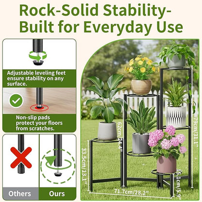 Outdoor Plant Stands for Patio Corner Tall Plant Stand Indoor Metal Flower Pot Stands for Multiple Plants 6 Tier Heavy Duty Shelf Black Kite