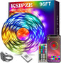 KSIPZE 96ft Led Strip Lights RGB Music Sync Color Changing Bluetooth Led Lights with Smart App Control Remote Led Lights for Bedroom Room Lighting Flexible Home Décor