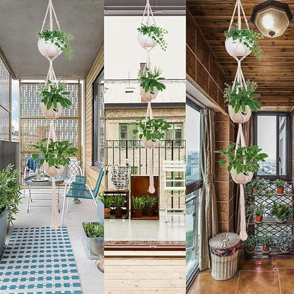 ELANE 2PCS 3-Tier 70" Macrame Plant Hangers Basket Plant Hanger Indoor Outdoor Hanging Plant Holder for Stand Flower Pots Decorations