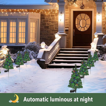Solar Christmas Tree Garden Stake Lights Outdoor Waterproof Pathway Lights Xmas Tree Light for Lawn Patio Yard Front Porch Christmas Decor 2pcs