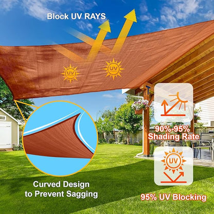 SUNLAX Sun Shade Sail 8' x 12' x 14.4' Terra Red Rectangle Canopy Sail Shade Cover UV Block Permeable Sunshade Outdoor for Patio Backyard Deck Pergola (We Make Custom Size)