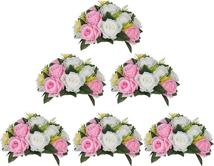 Artificial Flowers Rose Ball Centerpieces, Pink and White, 9.5 in