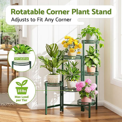 Metal Plant Stands Indoor Outdoor, 6 Tier Plant Stand Corner Plant Shelf, Folding Tall Plant Rack, Heavy Duty Iron Flower Display Holder Stand for Living Room Patio Porch Balcony - GreenFlower