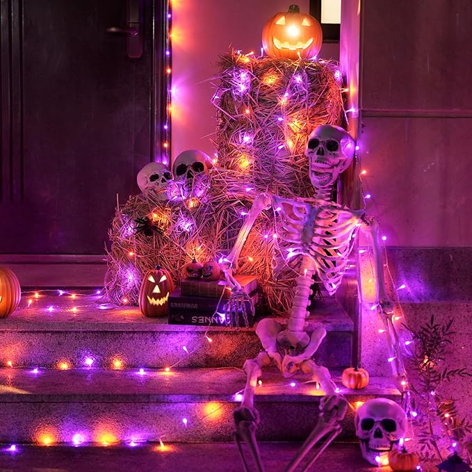 String Lights, 600 LED Orange and Purple with 8 Modes for Halloween