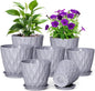7/6.5/6/5.5/5/4.5/4 inch Plant Pots for Indoor Outdoor Plants, 7 Pack Thick Flower Pots with Drainage Holes and Saucers, Modern Wave Texture Plastic Planters Nursery Pots, Speckled Grey