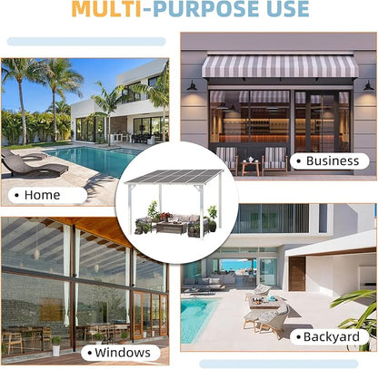 AECOJOY 10' x 10' Pergola Gazebo in White, Small Wall Mounted Pergolas and Gazebos on Clearance, Outdoor Patio Lean to Gazebo Metal Awnings for Deck, Porch, Backyard and More