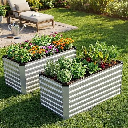 INNO STAGE 4x2x2ft Galvanized Raised Garden Bed, Raised Garden Bed Kit-Metal Planter Box Outdoor, Planting for Vegetables, Fruits, Herbs, Flowers, Silver