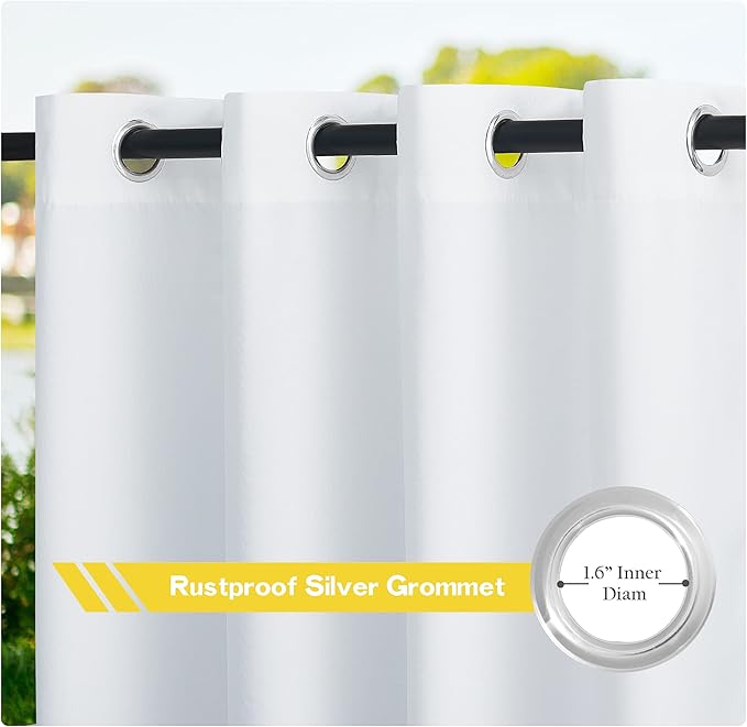 NICETOWN Canvas Outdoor Curtains for Patio Waterproof 2 Panels, Thermal Insulated Silver Rustproof Grommet Top & Bottom Privacy Windproof Outdoor Curtains/Drapes for Cabana, W55'' by L95'', White