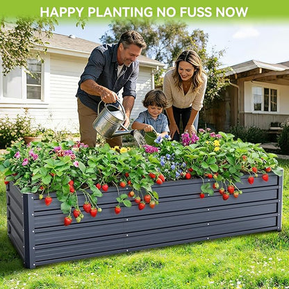 Ohuhu 8x3x1.5FT Metal Raised Garden Bed Outdoor, Reinforced Galvanized Steel Rustproof Planter Box, 100% Non-Toxic, 269 Gal Large Capacity Heavy Duty Raised Beds for Vegetables Flowers Herbs 2-Pack