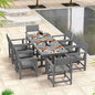 9-Piece Outdoor Dining Set, HDPE Weatherproof Patio Table and Chairs Set for 8, Outdoor Patio Furniture Sets with Umbrella Hole for Outside, Deck, Backyard, Garden (Grey)