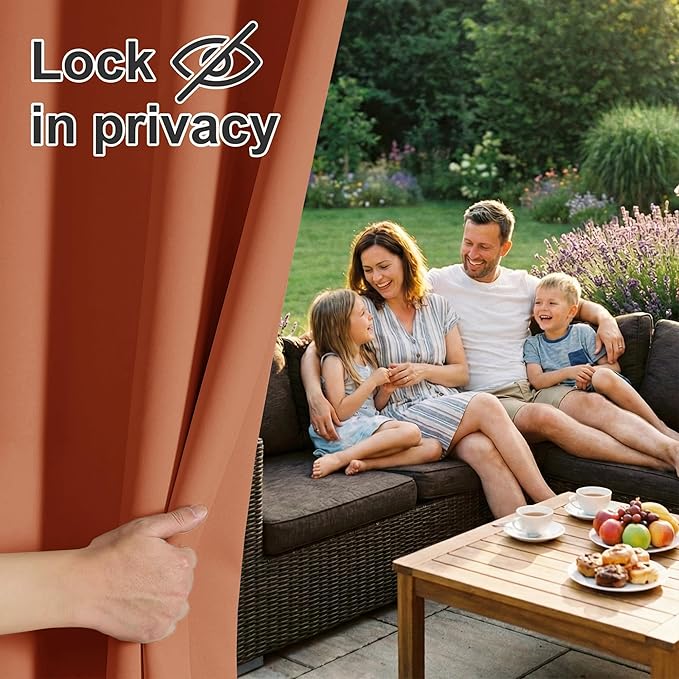 RYB HOME Outdoor Curtains for Patio Waterproof Block Sunlight Thermal Insulated Privacy Assured Thick Outside Curtains for Porch, Gazebo, Pergola, W84 x L84, Mecca Red, 1 Panel
