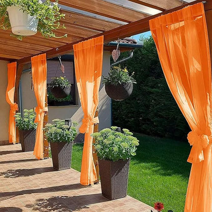 SpaceDresser Waterproof Outdoor Sheer Curtains for Patio - 4 Panels Rod Pocket Indoor Voile Sheer Curtain for Living Room,52W x 108L inch, Orange