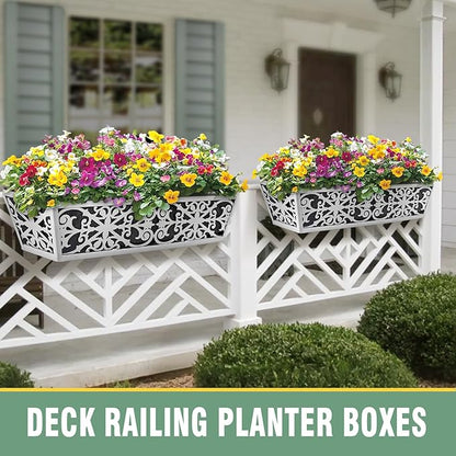2 Pack 24 Inch Window Boxes Planter for Outdoor Plants Deck Railing Planters Box with Adjustable Brackets for Porch Fence Balcony Hanging Flower Baskets with Non-Woven Fabric Liner for Garden Decor