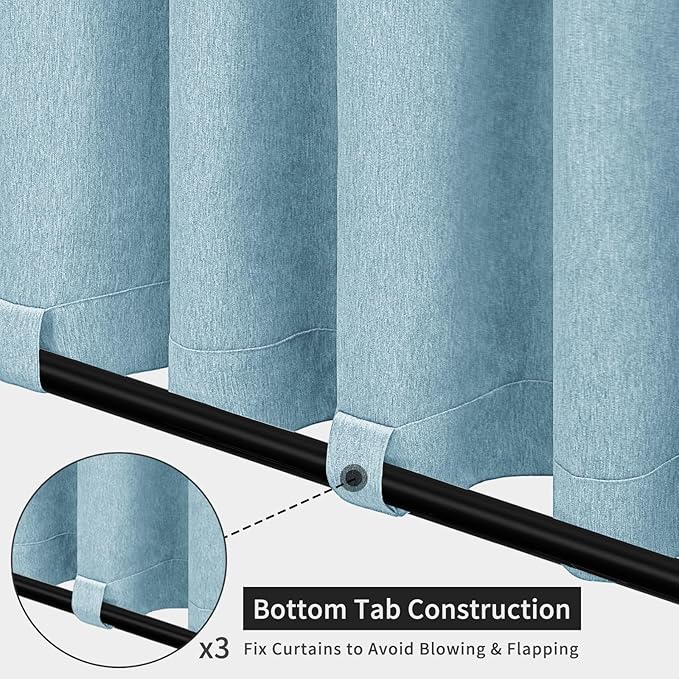 Easy-Going Linen Look Outdoor Curtains Waterproof Windproof Porch Curtains, Soft Thicken Outdoor Privacy Curtains for Patio, Gazebo, Grommet Top and Tab Bottom Drape, 1 Panel, 54x84 inch, Sky Blue