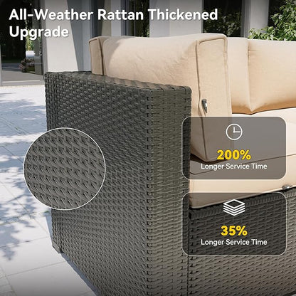 Aoxun Patio Furniture Set, 11 Piece Outdoor Sectional Sofas with Waterproof Cover, 10 Seats Wicker Rattan Outdoor Furniture Patio Conversation Set for Backyard, Garden Begin