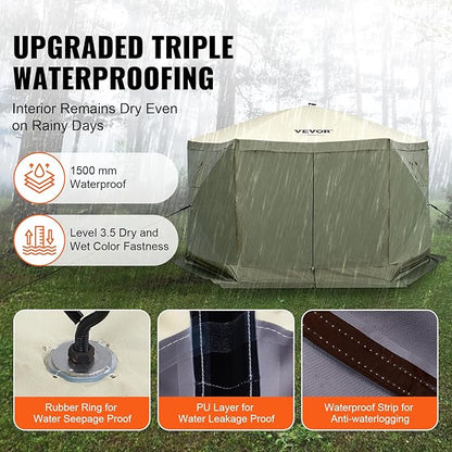 VEVOR 12x12ft Pop Up Gazebo Tent with Mosquito Netting, 6 Removable Wind Panels & 2 Mesh Windows, Outdoor Canopy Shelter for Patio, Army Green