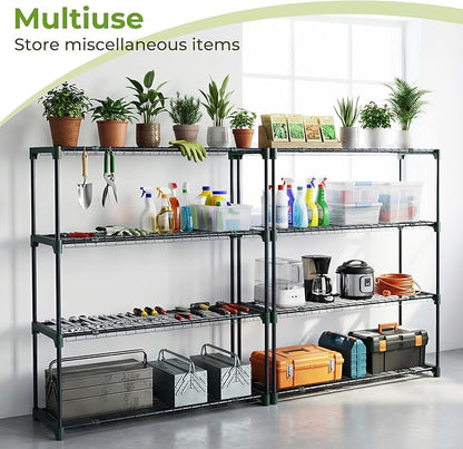 Ohuhu Plant Greenhouse Shelves 4 Tier 2 Pack Extra-Wide Stable Green House Shelving for Outdoor, 35x12x42 Inch Portable Rustproof Metal Shelf Plant Stand Rack Greenhouse Accessories