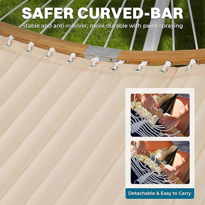 SUPERJARE Hammock with Stand, 2 Person Heavy Duty Hammock with Padded Cotton, Detachable Pillow & Strong Curved-Bar & Portable Carrying Bag, Perfect for Outdoor & Indoor, Beige