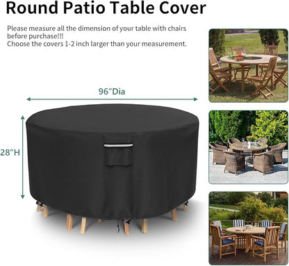 Round Patio Furniture Covers, 500D Heavy Duty Waterproof UV Resistant Cover - Image 2