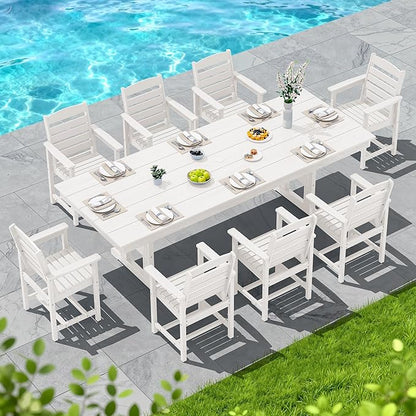 SERWALL Outdoor Dining Chairs Set of 4, All-Weather HDPE Patio Chair with 19.7" Widened Seat, for Backyard, Garden, White