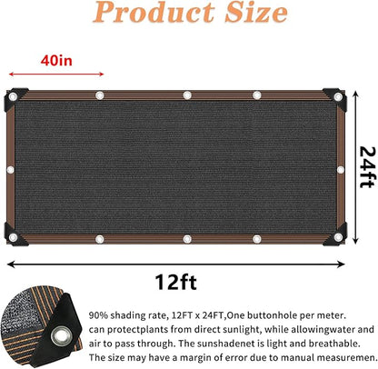 QLOFEI 12x24 FT Shade Cloth with Grommets, 90% Sunblock Outdoor Patio Mesh Tarp, Easier to Hang Neting Cover for Garden Greenhouse Pergola Lawn Kennel Pool Chicken Coop Shade Sail