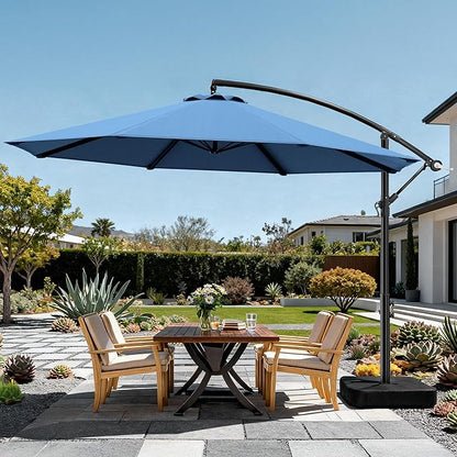 OLILAWN 10ft Patio Umbrella with Base Included, Outdoor Offset Cantilever Umbrella Upgraded Yarn-dyed Fabric Shade, Sturdy 8 Rids,360 Degree Rotation & Easy Tilt Adjustment, for Pool Deck Porch Backyard Garden,Sapphire
