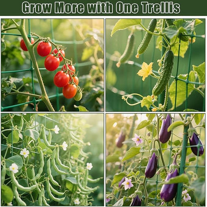 Miory Cucumber Trellis for Raised Beds, 48 x 63 Inch Metal U-Frame Garden Trellis for Climbing Plants Outdoor with Climbing Net, Plant Support for Cucumber Tomato Bean Pea