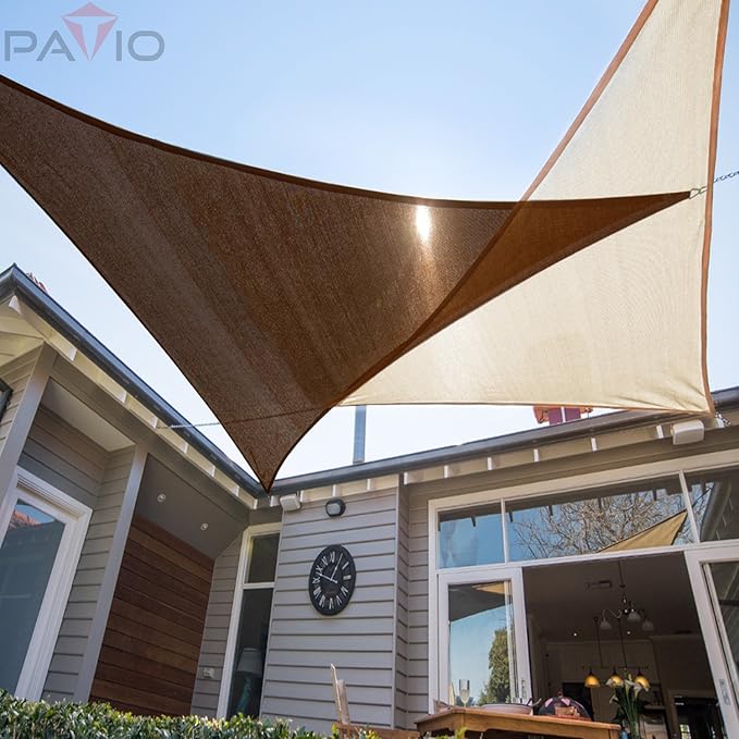Patio Paradise 23' x 23' x 23' Sun Shade Sail Triangle Canopy Shade Cloth Fabric Sunlight Block Patio Pergola Cover HDPE Deck Awning for Outdoor Backyard Roof Shading, Brown