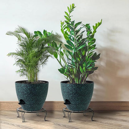 12inch 2Pack Large Self Watering Planters, Plastic Plant Pots with 60oZ Removable Deep Reservoir and Multi Mesh Drainage Holes for Indoor Outdoor Garden Plants and Flowers, Black with Green Speckles