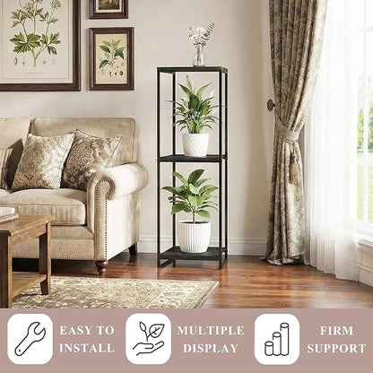 46" Tall Plant Stand Indoor, 3-Tier Modern Plant Shelf, Corner Flower Pot Holder Organizer for Living Room Balcony Patio Garden (Black)