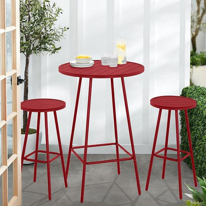 Best Choice Products 3-Piece Patio Dining Set, Bar Height, Outdoor Bistro Set, Outdoor Round Bar Table w/ 2 Bar Stools, Steel - Red