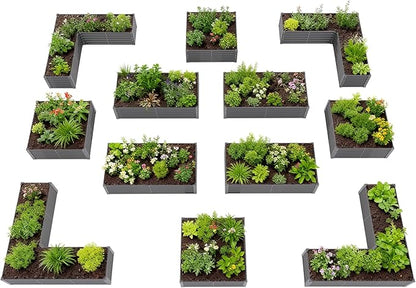 A ANLEOLIFE 12-Piece 18 Inch Tall Raised Garden Beds Kit, L-Shaped, Square & Rectangular Metal Planters for Flexible Backyard Layouts, Quartz Grey