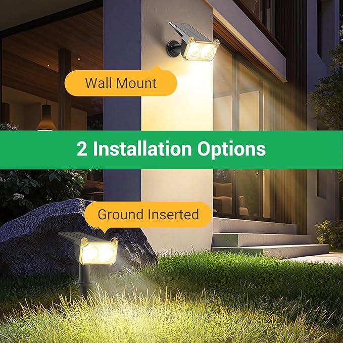 WdtPro Solar Lights Outdoor Waterproof, Solar Spot Lights Outdoor with Optical Lens, Auto ON/Off, 30H+ Runtime, Landscape Spotlights for Flag Yard Path Garden Tree, Warm White 6 Pack