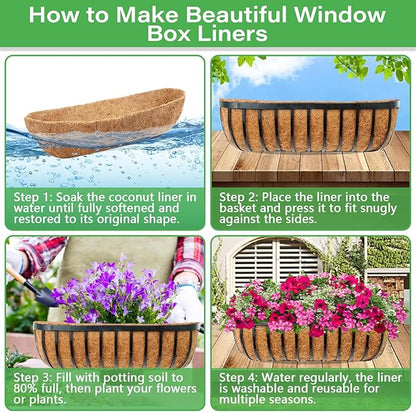 Legigo 2 Pack Trough Coco Liner for Planters- 30 Inch Window Box Liners Coconut Coir Basket Liners, Planter Box Coconut Liner for Window Flower Box Pots, Fence Trough Planter, Wall Planter Basket
