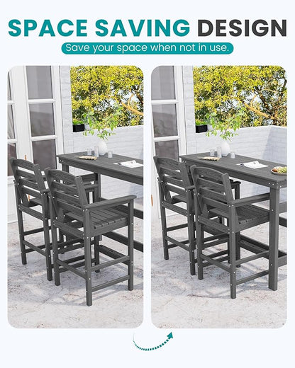SERWALL Outdoor Bar Table and Chairs Set, Adirondack Bar Chairs Set of 2 and Bar Height Table, All Weather HDPE Patio Bar Set, Outdoor Furniture for Outside, Grey