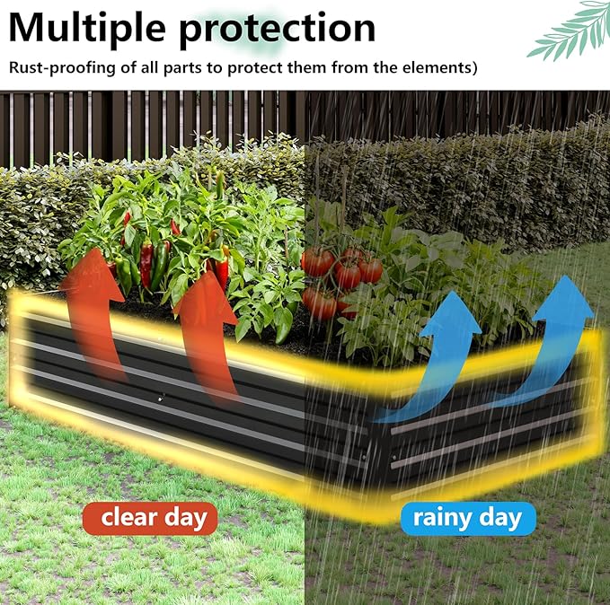 Vengarus 8x4x1FT (2 Pack) Galvanized Raised Garden Bed Kit, Outdoor Metal Planter Box for Vegetables, Rectangular Steel Container, Easy Assembly (Black)