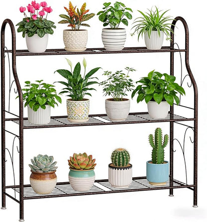 SORCEDAS Plant Stand Indoor Outdoor Plant Shelf 3 Tier Metal Corner Flower Stand Multiple Holder for Patio Garden Balcony Living Room, Bronze