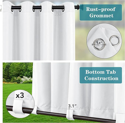 HolidayIdeas 4 Panels Outdoor White Curtains - Image 2