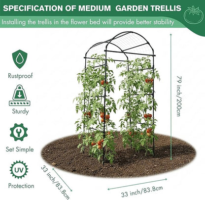 79" Garden Trellis Arch for Climbing Plants – Tall Outdoor Metal Trellis for Vegetables, Peas, Tomatoes,﻿ Cucumber Trellis Arch & Vertical Garden Climber Plant Support for Vine Plants
