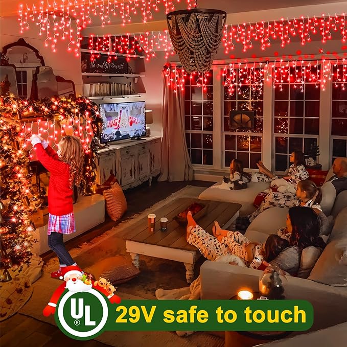 String Lights with 400 LEDs, 33 ft Red Outdoor Christmas Decor, 8 Modes