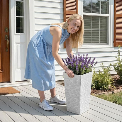 VEVOR Set of 2 Tall Planters for Outdoor Plants 23 inch, White Tall Planter for Indoor Plants, Modern Planters for Front Porch Patio Balcony, Plant Container Flower Pots with Built-in Drainage