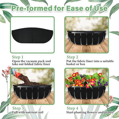 Riare 4 Pack 24 Inch Black Felt Window Box Liners- Fabric Trough Planter Basket Liners Replacement, Non-Woven Hanging Plant Liner for Wall Hanging Basket, Garden Fence Railing (Avoid Bird Nesting)