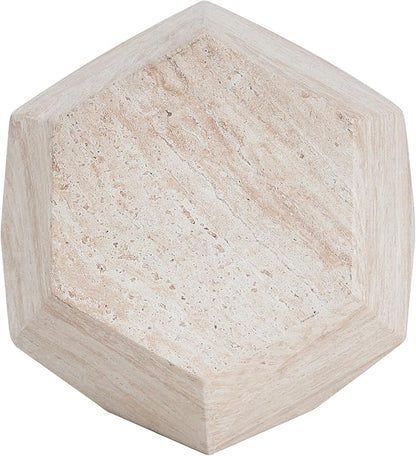 Christopher Knight Home Jayme 18.75" Indoor Outdoor Hexagonal Accent Side Table, Patio Decorative End Table, Lightweight Concrete Garden Stool for Patio Living Room Balcony & Garden Decor, Travertine