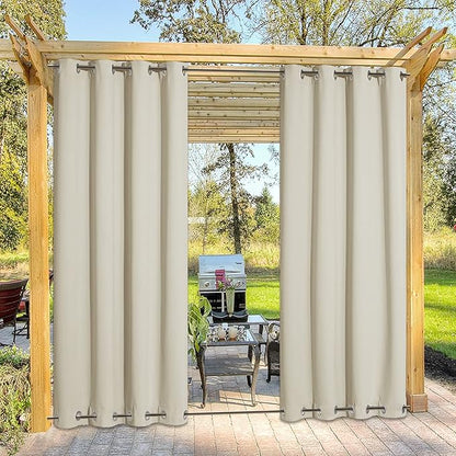 NICETOWN Outdoor Curtain for Patio Waterproof, Sun Blocking Rustproof Grommet Top and Bottom Windproof, Durable Windproof Sun/Rain Blocking for Pergola/Porch, W52 x L108, Sold by Single, Beige