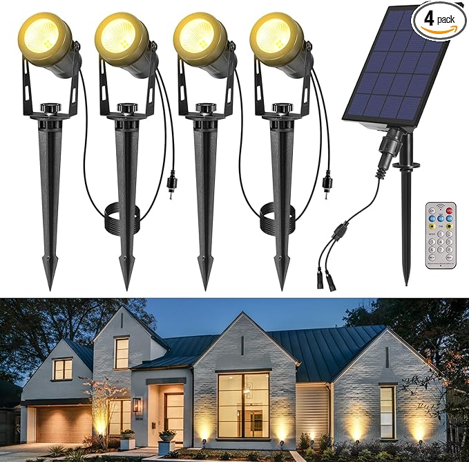 Solar Spot Lights Outdoor, 4-in-1 Landscape Lights with Remote Control, Auto On/Off Solar Uplights for Yard Garden Tree Decoration (Warm White)