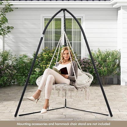 Tangkula 2-Person Hanging Hammock Chair, Boho Style Macrame Hammock Swing with Soft Cushions, Tassels, Indoor Outdoor Cotton Rope Hanging Swing Chair for Bedroom, Porch, Balcony