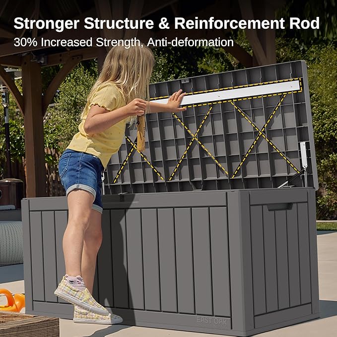 Deck Box 90 Gallon Grey Resin Lockable Outdoor Storage Box